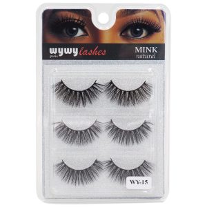 WYWY Lashes False Eyelashes, Reusable, 3 Pairs Artificial Eyelashes, 3D Nature WY-15